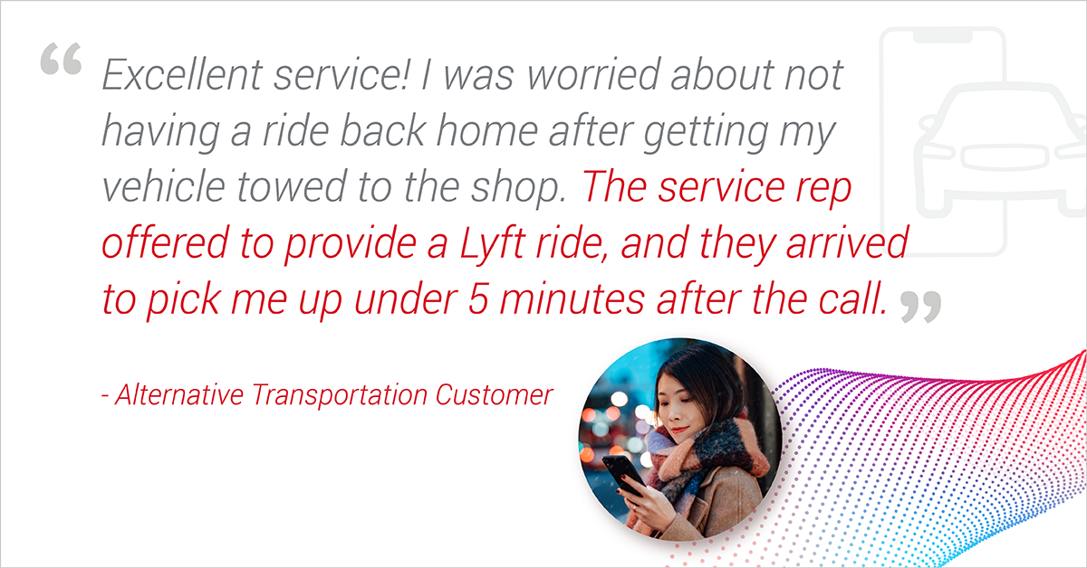 Customer describes Agero's Alternative Transportation with Lyft as "Excellent Service"