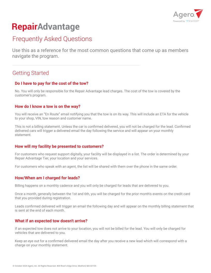 Repair Advantage - FAQ Sheet