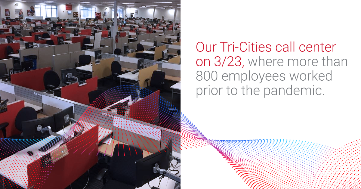 Our Tri-Cities call center was nearly empty on March 23, 2020, as Agero associates shifted to working from home.  